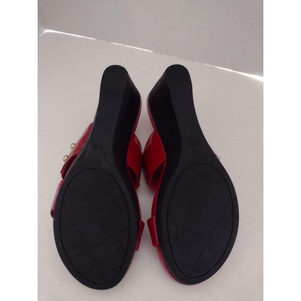 Lauren Ralph Lauren Rhianna Wedge Heels Size 5.5 B Red Slide Leather Sandals - Picture 7 of 10